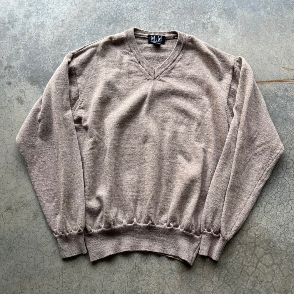 Mondo di Marco Mens V-Neck Wool Sweater Taupe Brown Made in Italy Size Medium